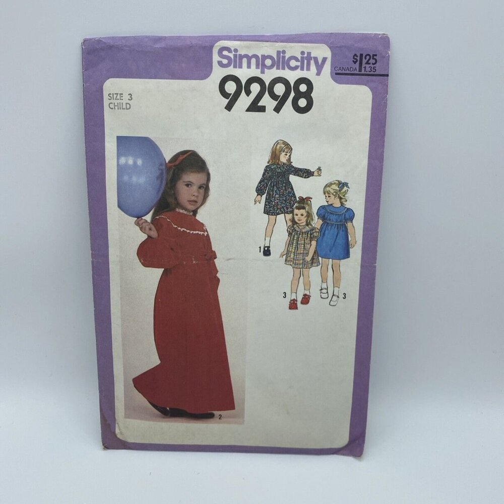 Simplicity 9298 Child Dress Two Lengths and Belt Size 3 Vintage Uncut 1979